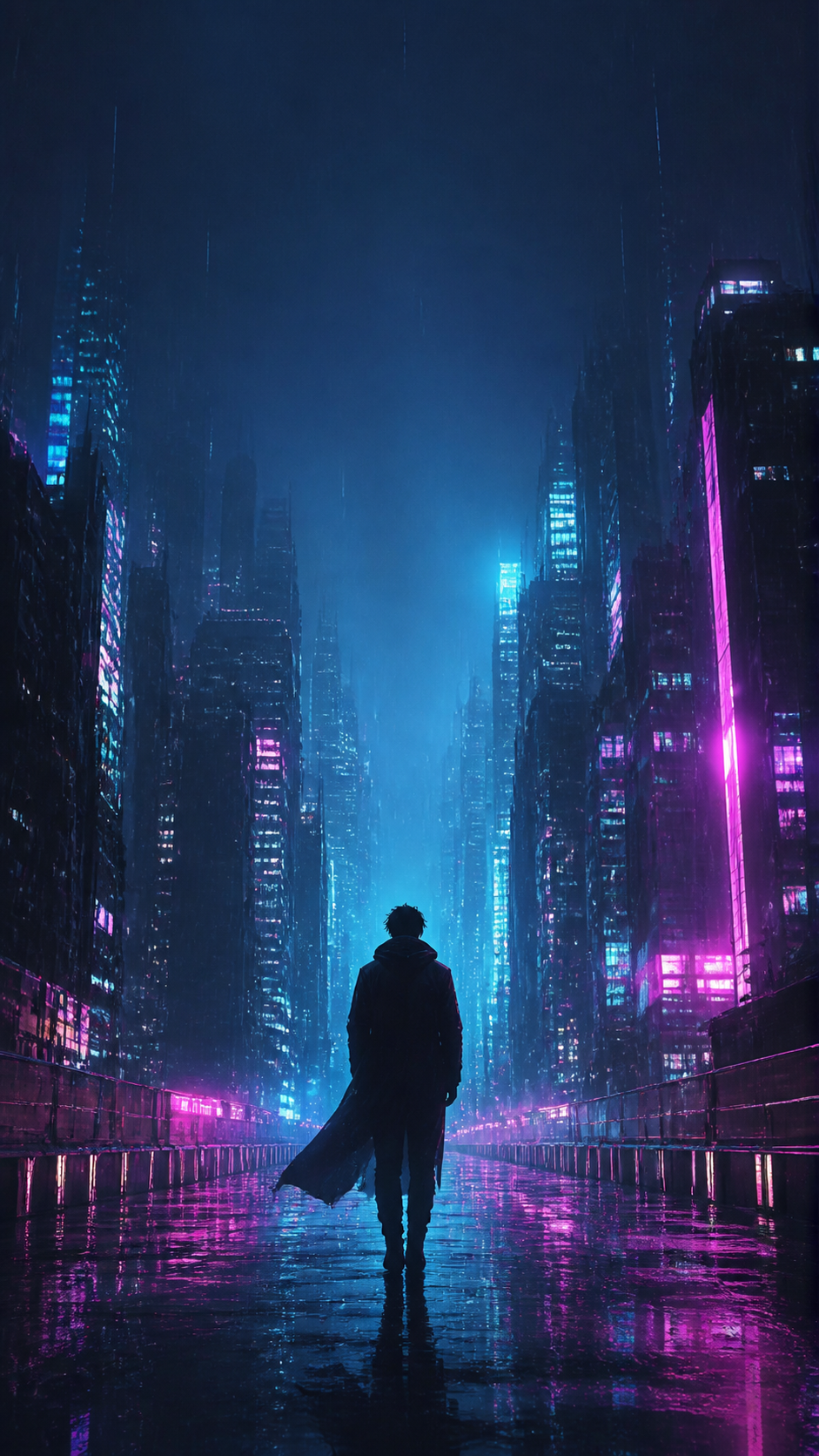 Neon Rain City Anime Handy Wallpaper in hoher Auflösung