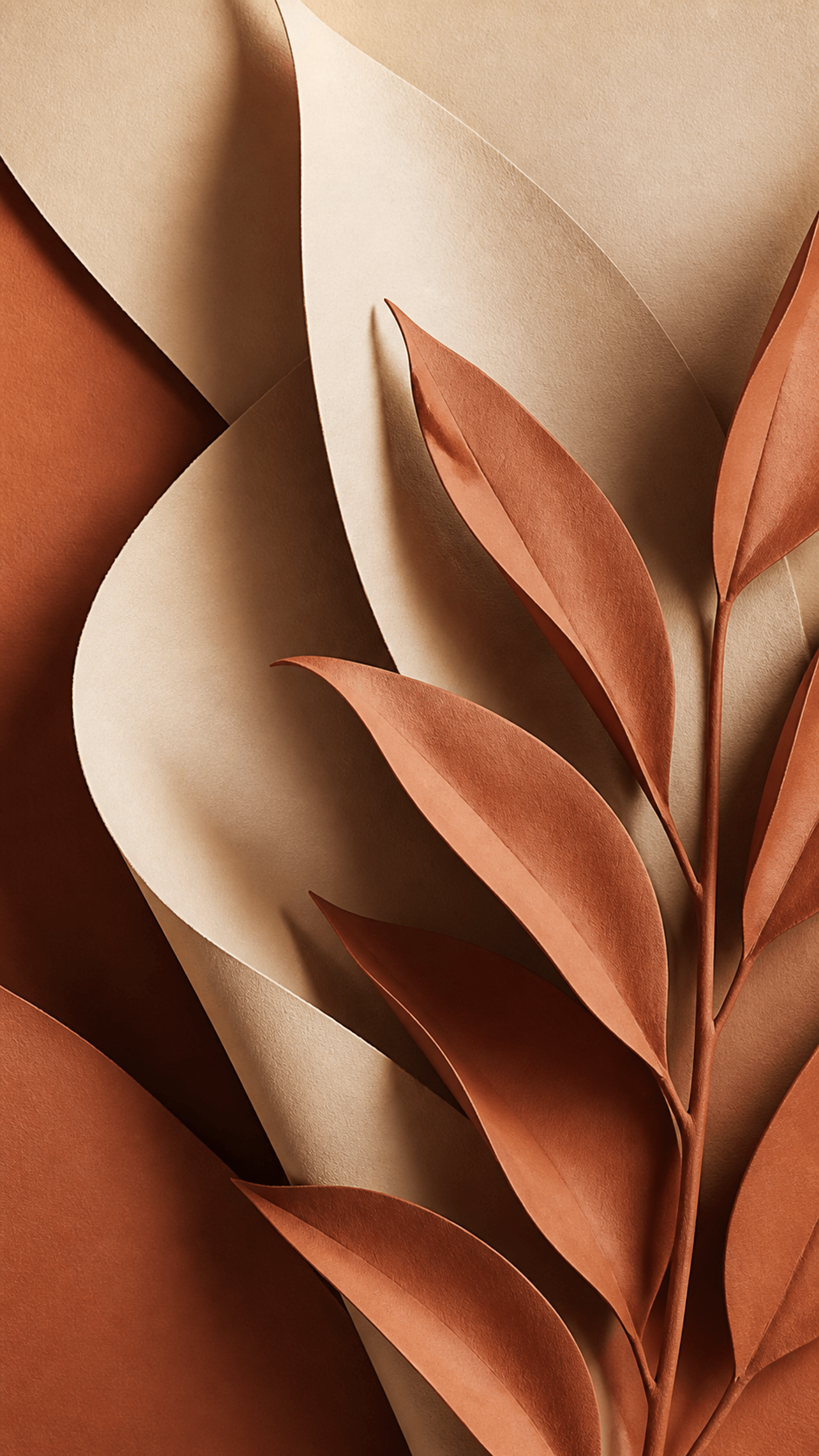 Terracotta Shadow Leaves Minimal phone wallpaper in high resolution