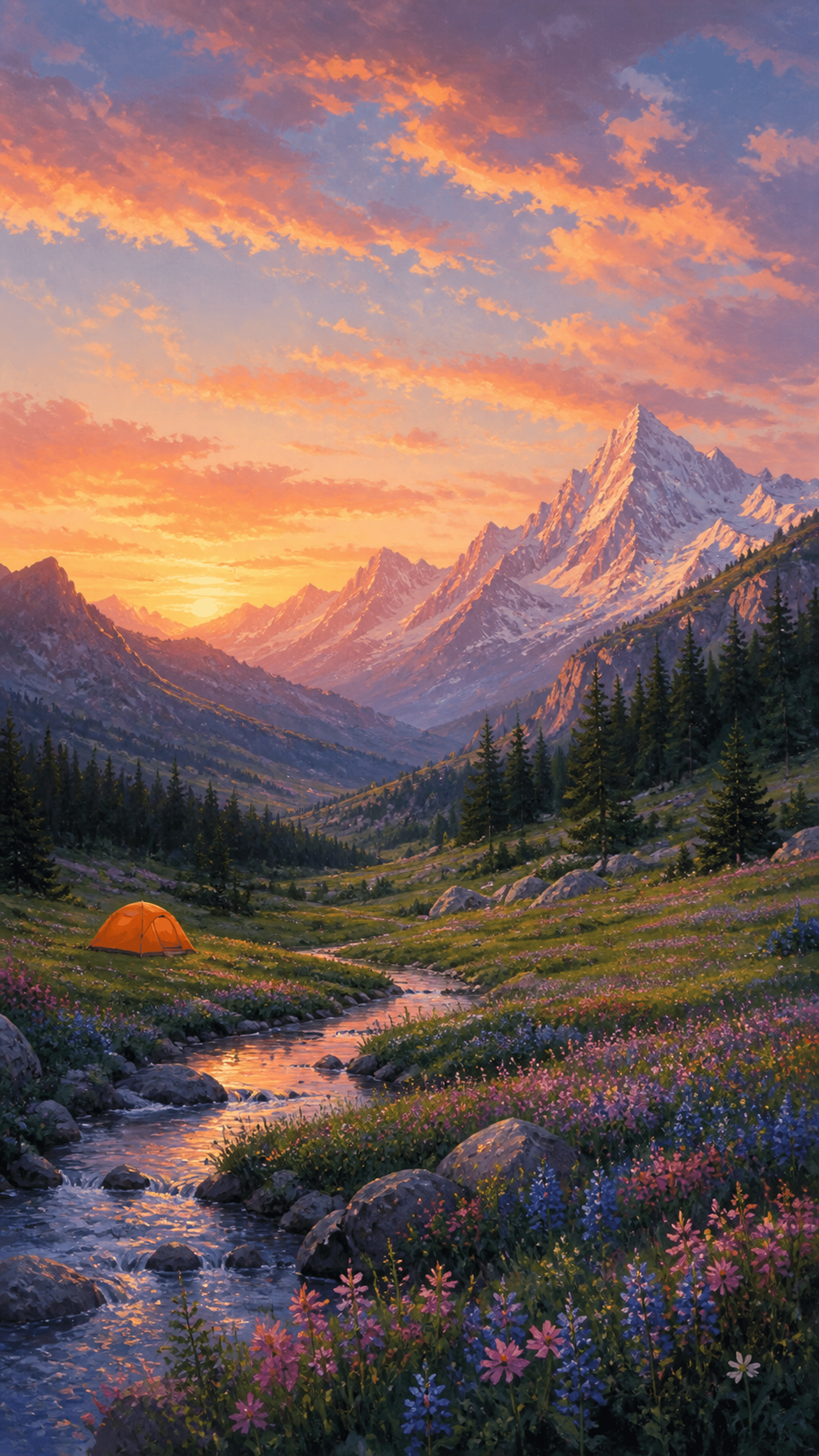 Wildflower Alpine Twilight Illustration phone wallpaper in high resolution